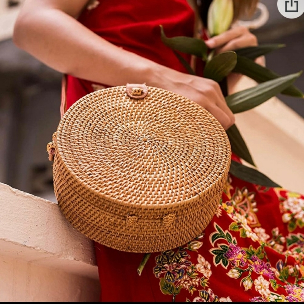 Handwoven Round Rattan Bag - Picture 6 of 6